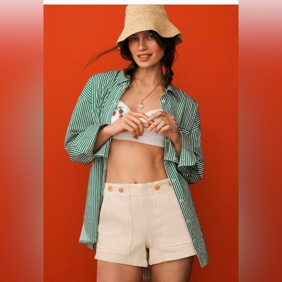 NWOT Anthropologie Pilcro The Kit High Rise Utility Shorts~ Crème~ 32 - Picture 2 of 11